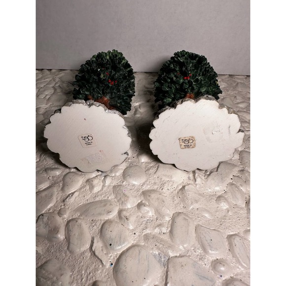 Department 56 Christmas Original Snow Village Porcelain "Holly Tree” Set of 2 - Picture 2 of 2